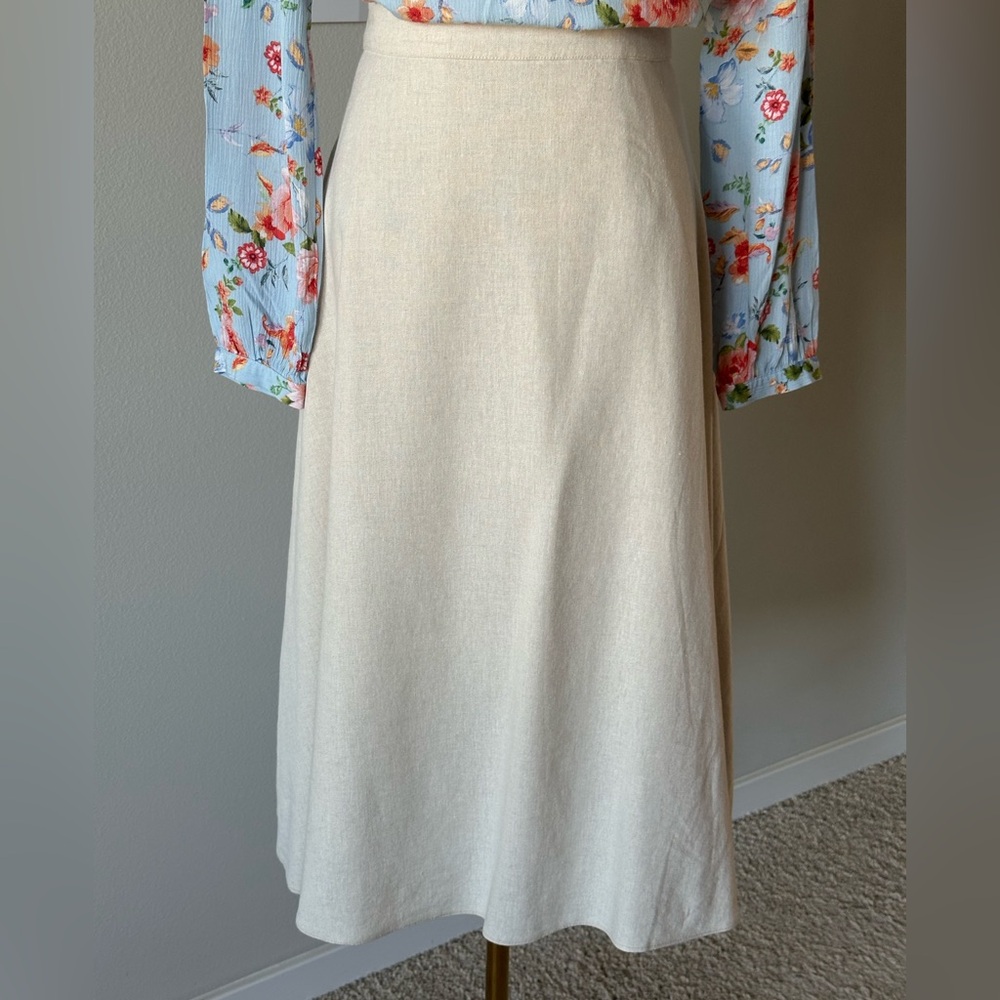 Alexia Admor Linen/Rayon Natural Cream Tone Midi Skirt- S/6